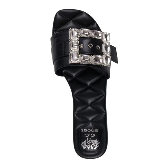 GC Women's Bianca Rhinestone Buckle Flat Sandals Black Size 6 1/2 - Picture 3 of 4